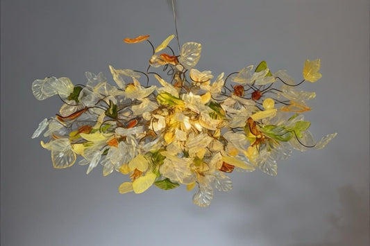 Chandelier hanging light with Champagne color flowers & leaves