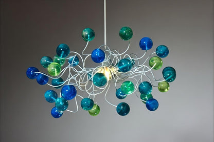 Modern Ceiling Light Fixture: Blue Green Resin Bubble Chandelier