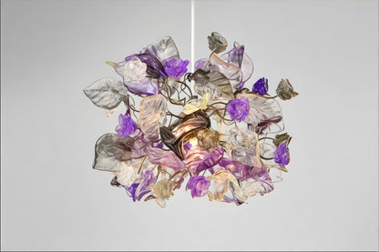 Unique Pendant Light with flowers and leaves at purple, gray and clear color.