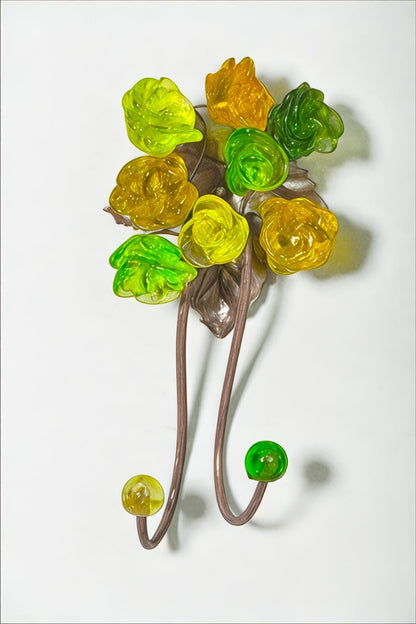 Wall Hooks Decorative leave with green resin flowers for key, towels