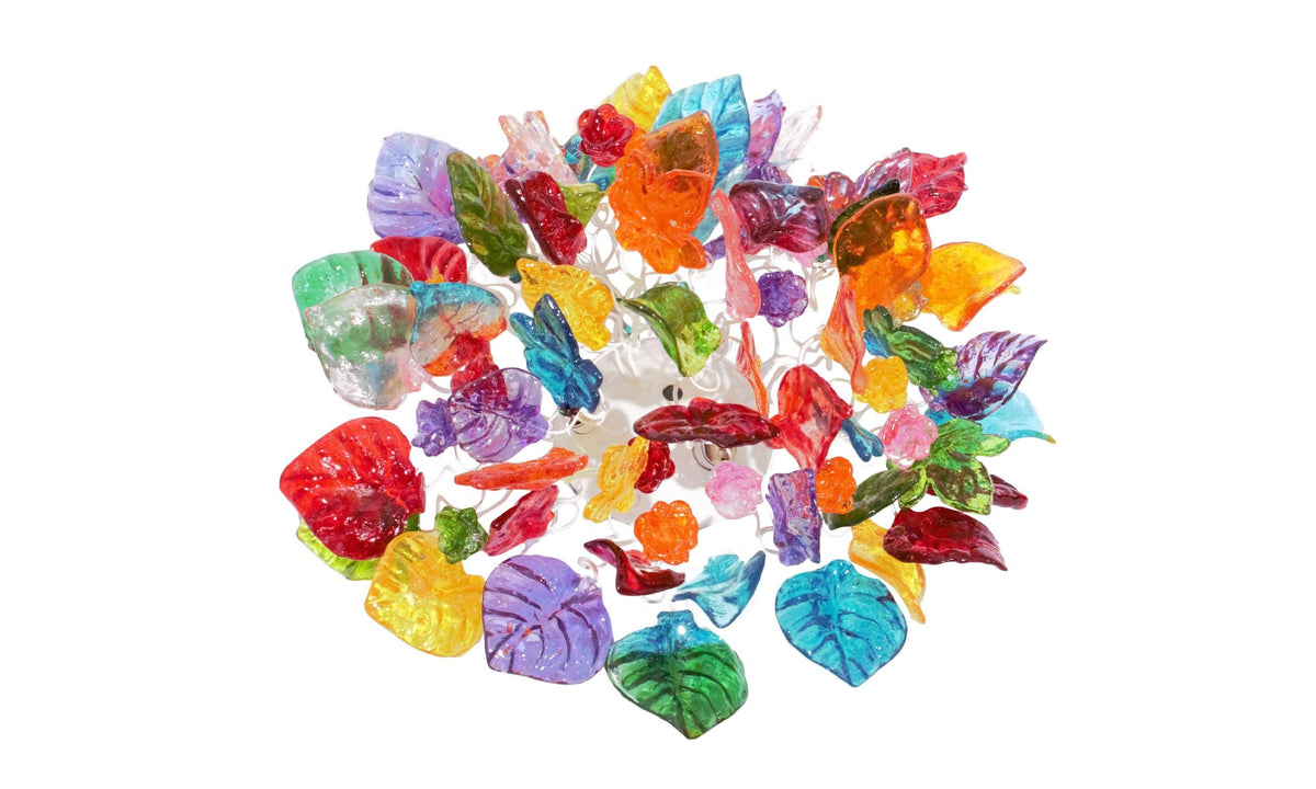 Flush mount ceiling light with multi color flowers and leaves. elegant sconces for ceiling or wall