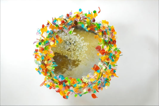 Round Wall decorative Mirror with multicolored flowers and leaves with Led light