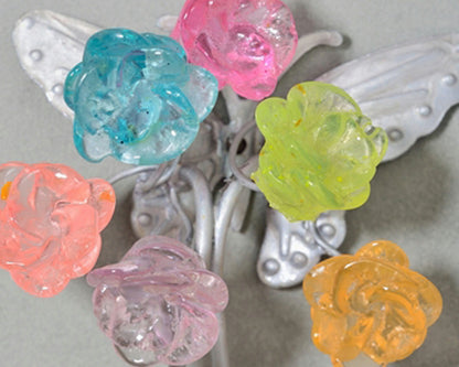 Wall Hook with pastel resin flowers and metal butterfly - decorative wall hanger.