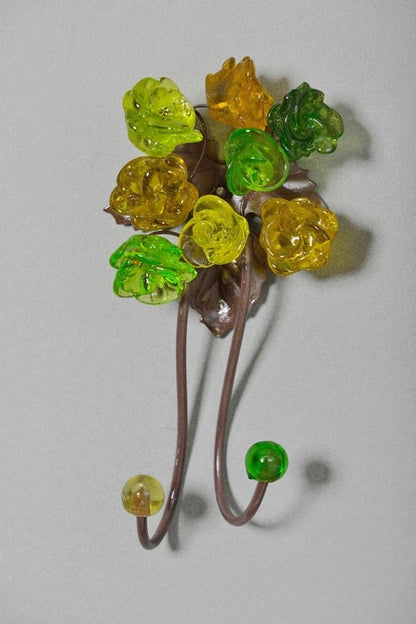 Wall Hooks Decorative leave with green resin flowers for key, towels