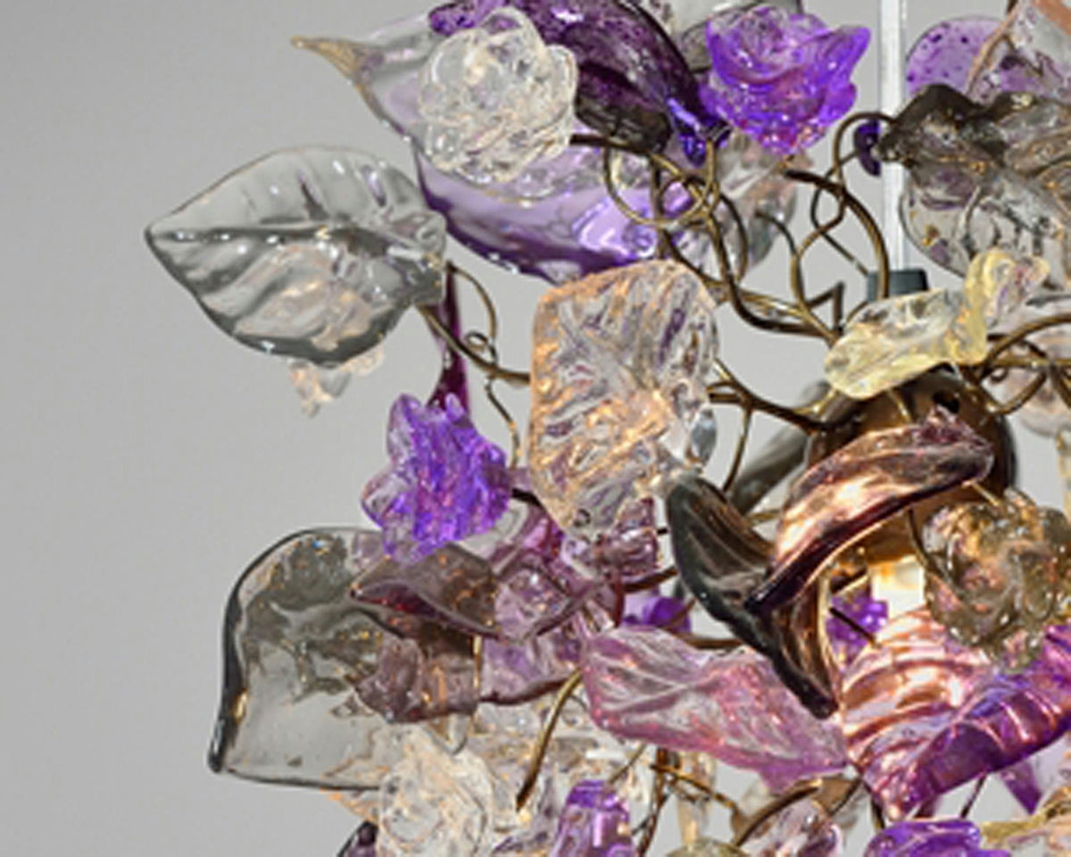 Unique Pendant Light with flowers and leaves at purple, gray and clear color.