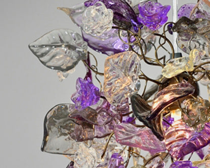 Unique Pendant Light with flowers and leaves at purple, gray and clear color.