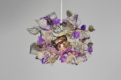 Unique Pendant Light with flowers and leaves at purple, gray and clear color.