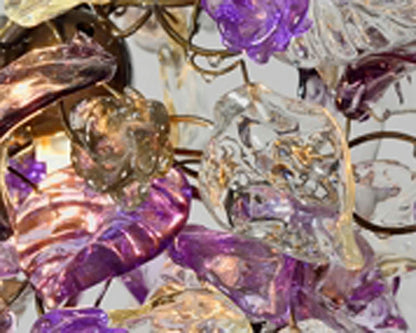 Unique Pendant Light with flowers and leaves at purple, gray and clear color.