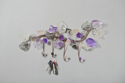Decorative Hook with purple and gray flowers and leaves - decorative wall hanger, Towel Holder, Bathroom Hooks