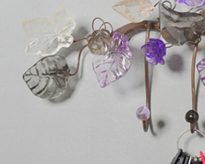 Decorative Hook with purple and gray flowers and leaves - decorative wall hanger, Towel Holder, Bathroom Hooks