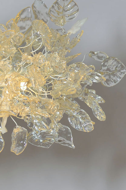 Modern White Floral Chandelier: Resin Leaf & Flowers Ceiling Light Fixture