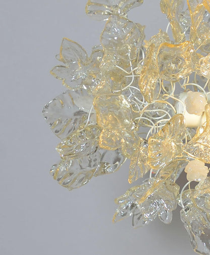 Modern White Floral Chandelier: Resin Leaf & Flowers Ceiling Light Fixture