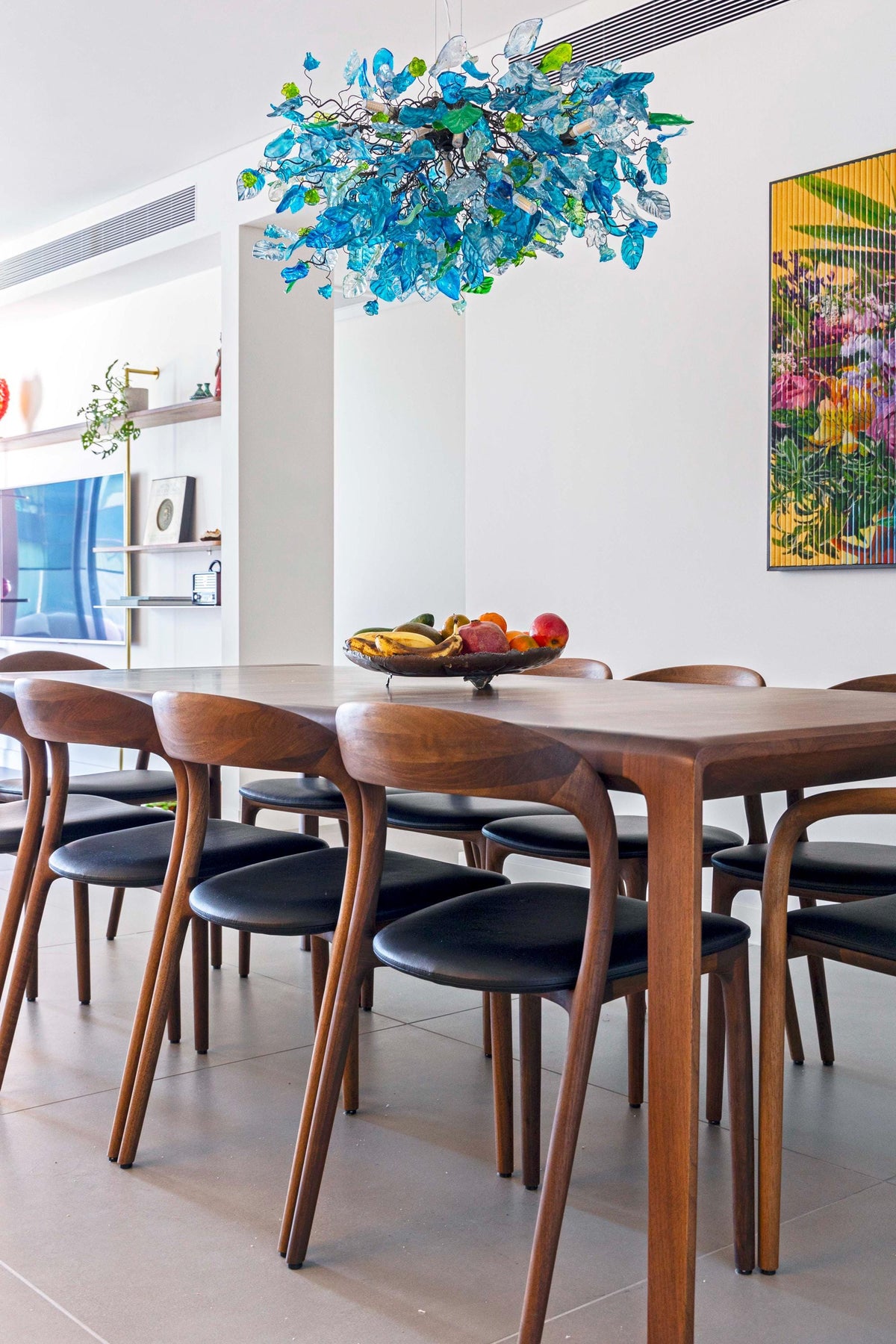 Large Hanging oval chandeliers with blue and green flowers and leaves for Dining Room or living room