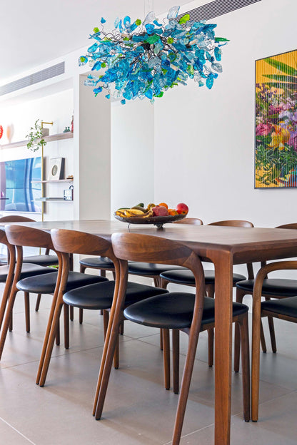 Large Hanging oval chandeliers with blue and green flowers and leaves for Dining Room or living room