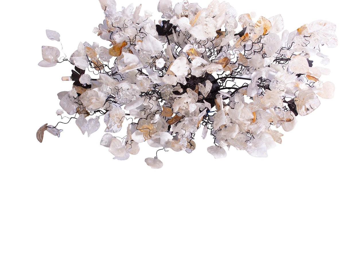 Oval Flush Mount Ceiling Light: Large 34x20 Resin Flowers Leaves Gold White G9 Bulb