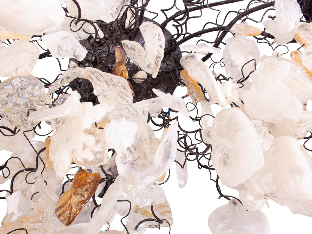Oval Flush Mount Ceiling Light: Large 34x20 Resin Flowers Leaves Gold White G9 Bulb