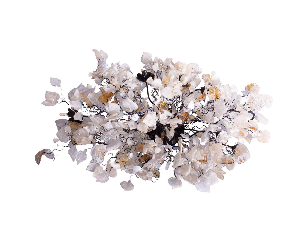 Oval Flush Mount Ceiling Light: Large 34x20 Resin Flowers Leaves Gold White G9 Bulb