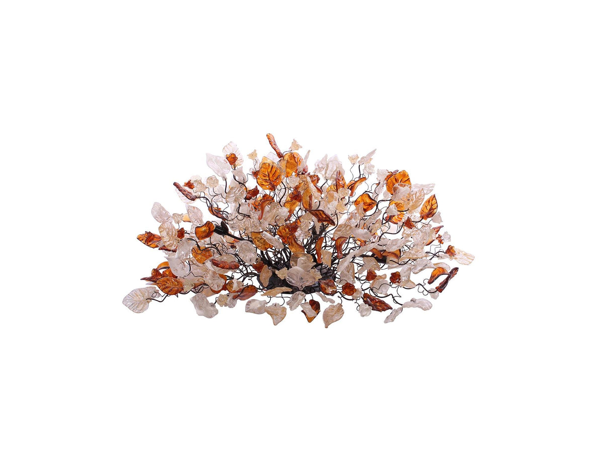 Large oval Flush Mount Ceiling Light with clear gold and brown flowers and leaves