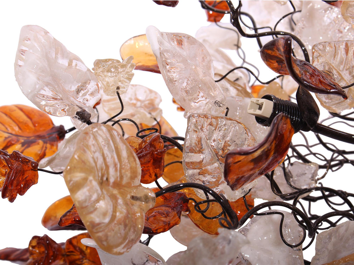 Large oval Flush Mount Ceiling Light with clear gold and brown flowers and leaves