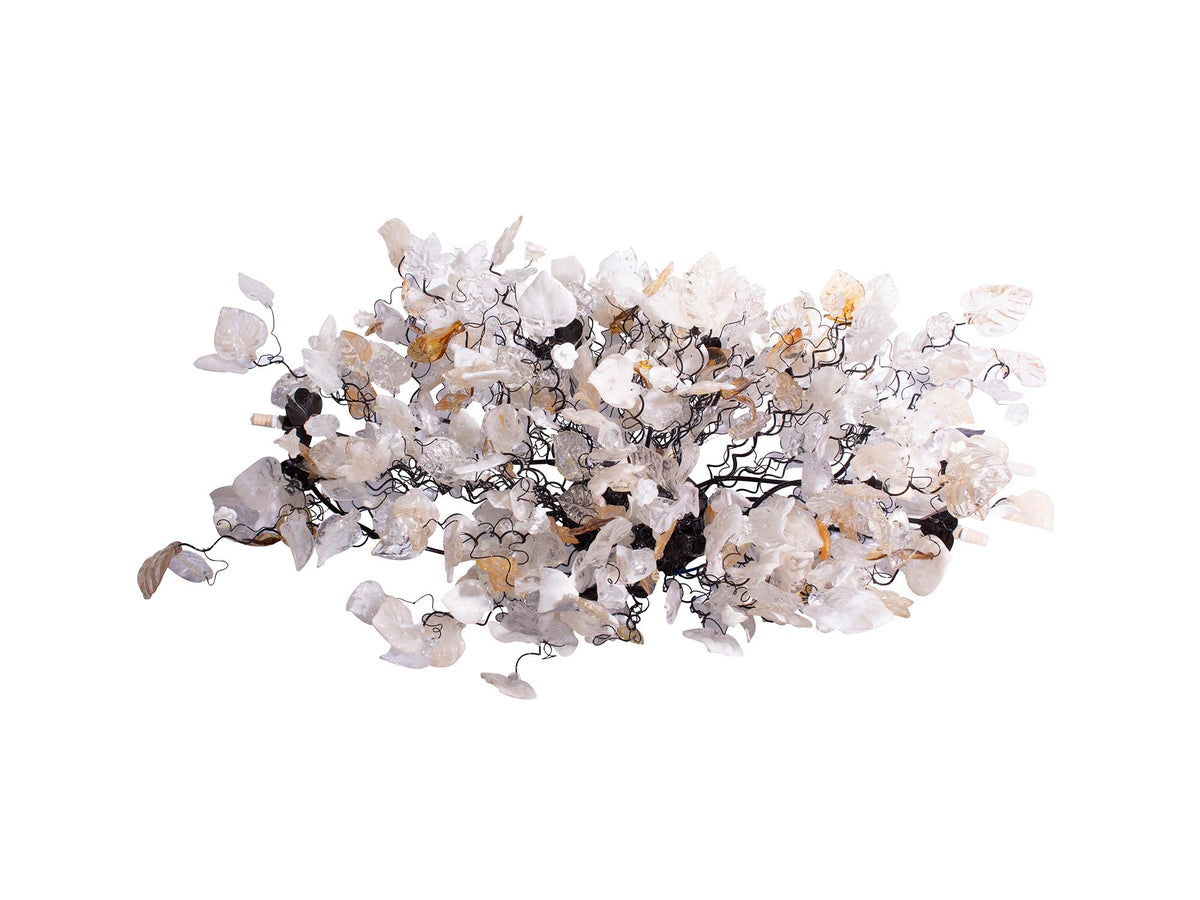 Oval Flush Mount Ceiling Light: Large 34x20 Resin Flowers Leaves Gold White G9 Bulb