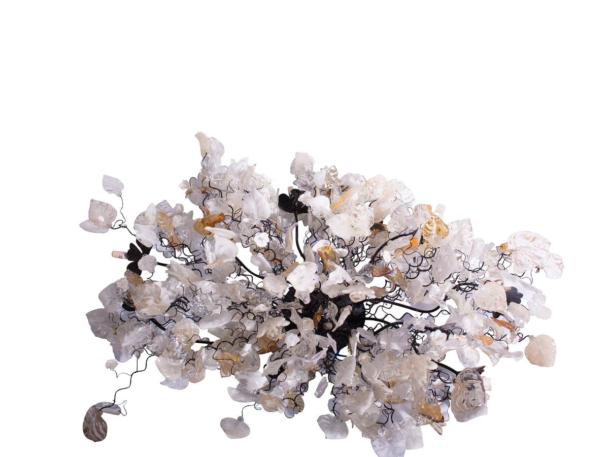 Oval Flush Mount Ceiling Light: Large 34x20 Resin Flowers Leaves Gold White G9 Bulb