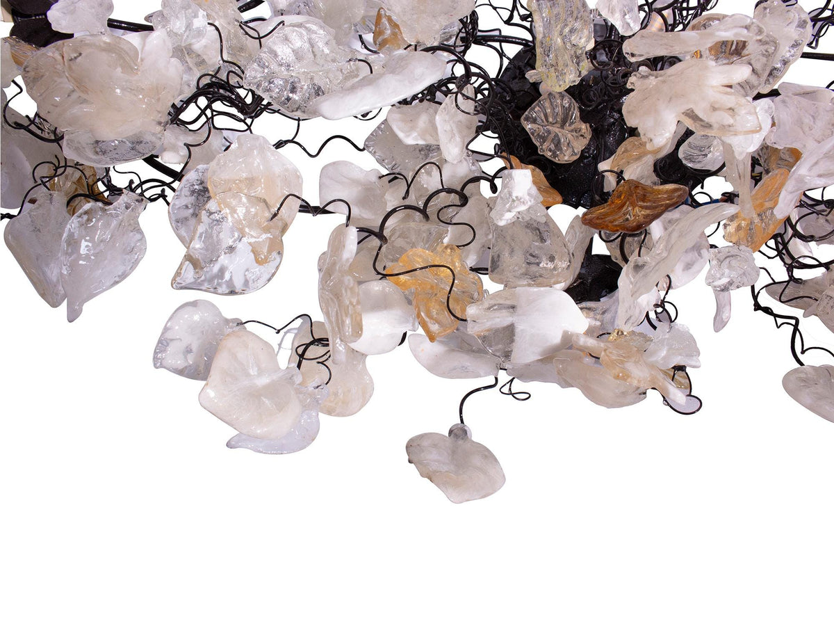 Oval Flush Mount Ceiling Light: Large 34x20 Resin Flowers Leaves Gold White G9 Bulb