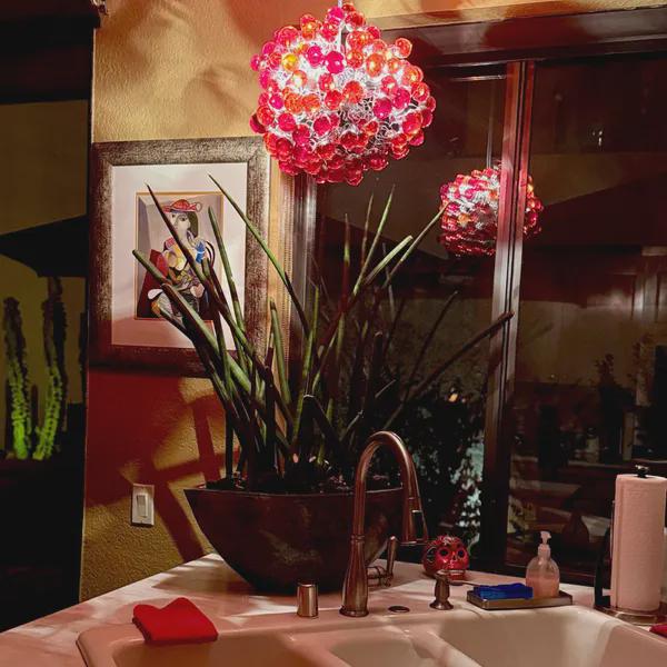 Red Ceiling Lamp, Hanging light with red bubbles for Dining table, bedroom, children room.modern and unique hand made light fixture