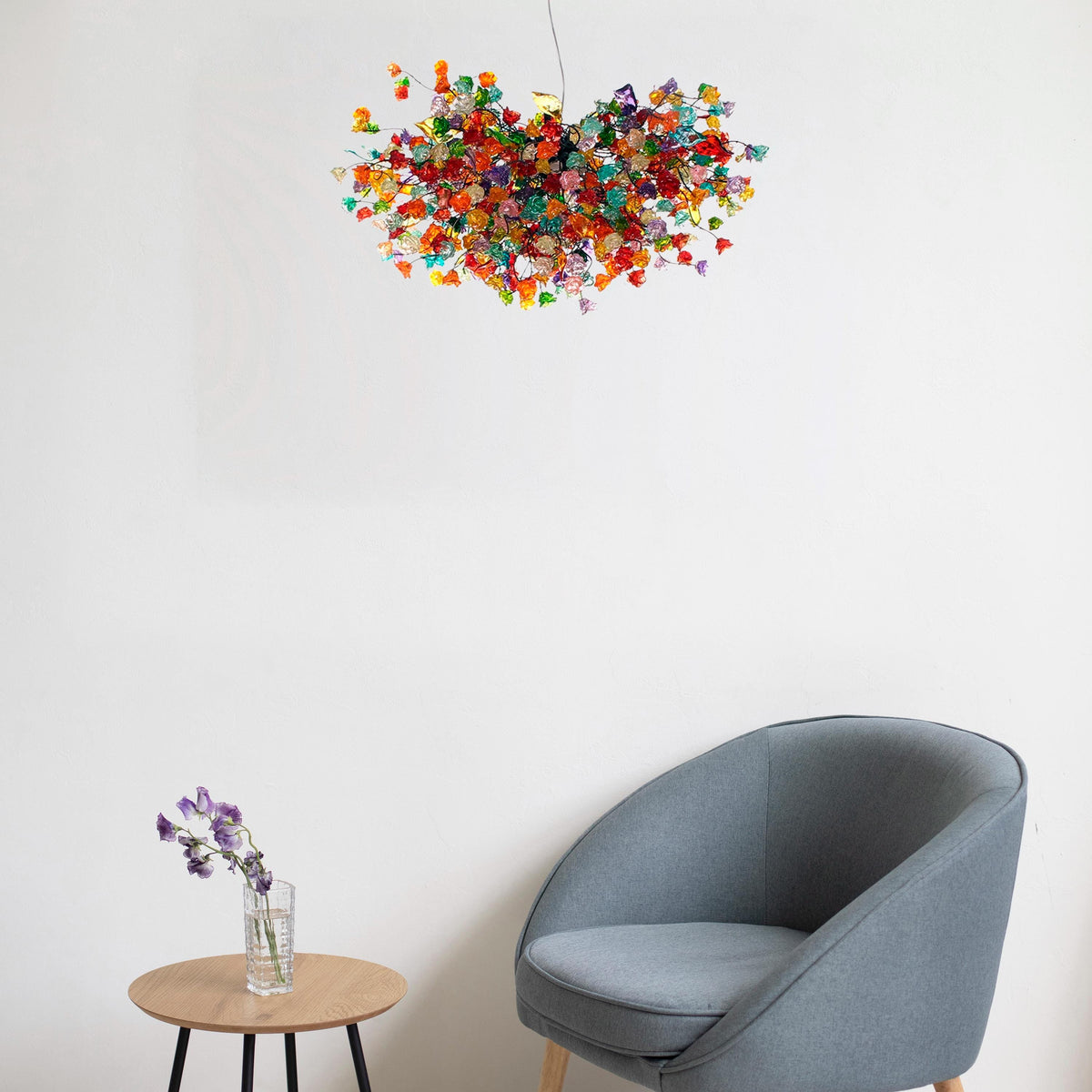 Ceiling light fixture with multicolored flowers