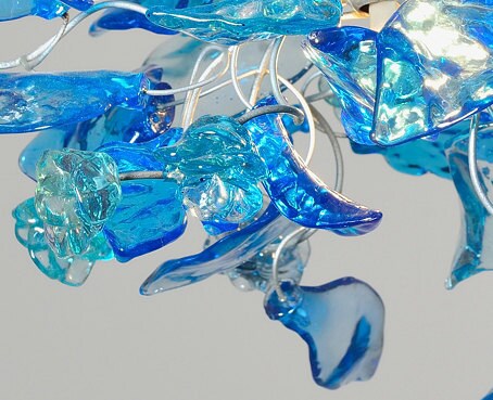 Blue Ceiling lamp with flowers and leaves for hall, bathroom, children room.
