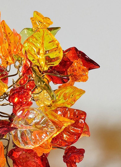 Table lamp, warm colors bedside table lamp, flowers and leaves desk lamp