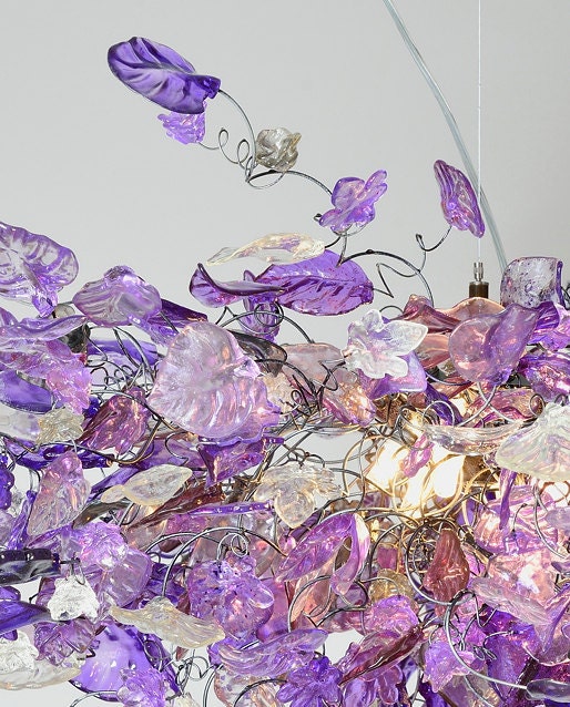 Violet Flower Chandelier: Large Resin Floral Hanging Light