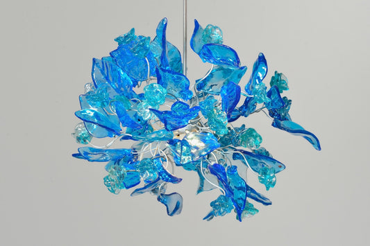 Blue Ceiling lamp with flowers and leaves for hall, bathroom, children room.