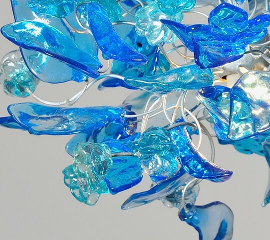 Blue Ceiling lamp with flowers and leaves for hall, bathroom, children room.