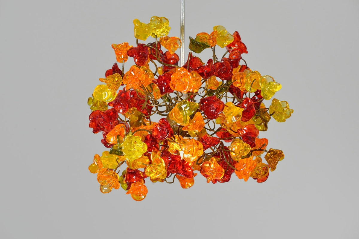 Pendant lighting, kitchen island lighting with warm color roses flowers.