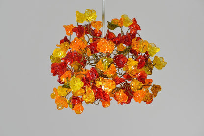 Pendant lighting, kitchen island lighting with warm color roses flowers.