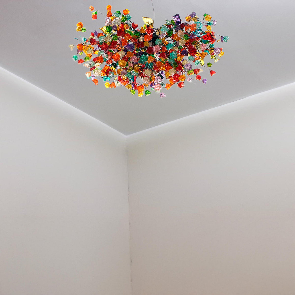 Ceiling light fixture with multicolored flowers
