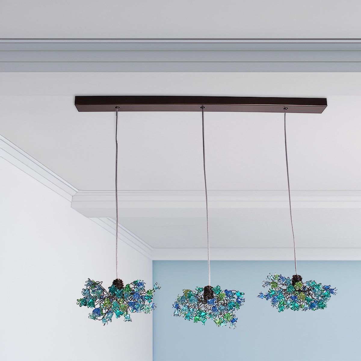 Pendant Lights, Island Kitchen Light with sea color. ceiling lighting -blue jumping flowers for Kitchen Island Dining Room