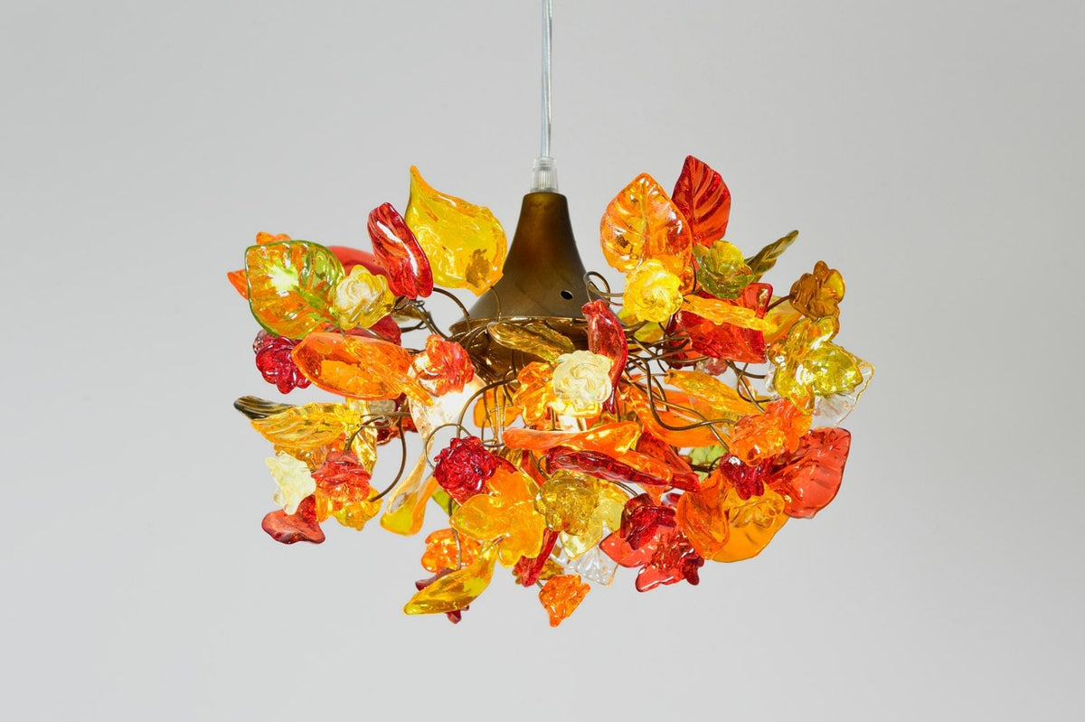 Floral Chandelier: Resin Flowers & Leaves, Warm Color Lighting