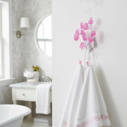 Wall Hook with pink resin flowers, decorative wall hanger.