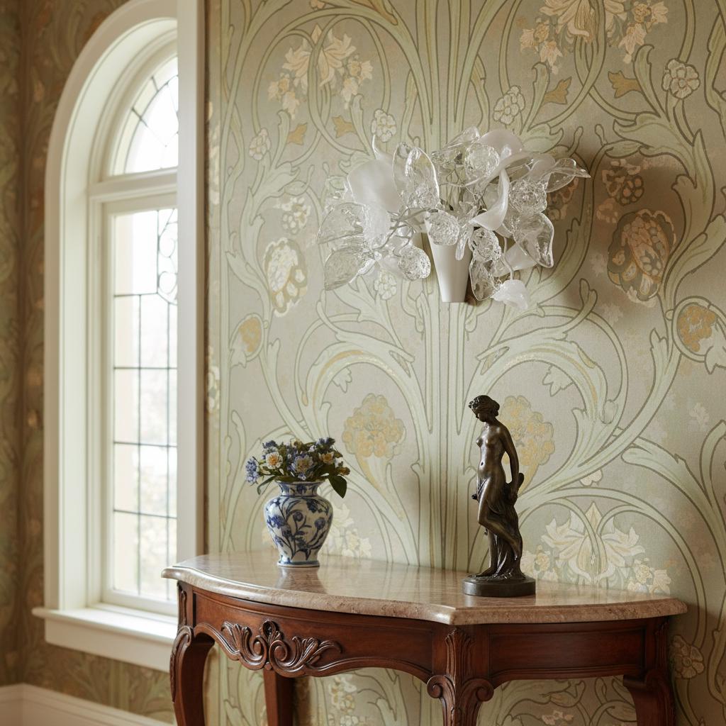 Resin Flower Bouquet Wall Sconce - White & Clear Bedroom Lighting