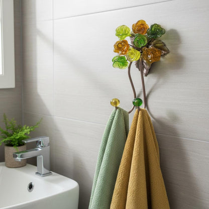 Wall Hooks Decorative leave with green resin flowers for key, towels
