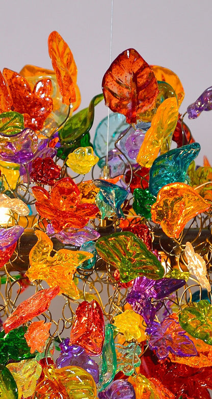 Floral Chandelier Lighting: Multicolored Resin Flowers & Leaves