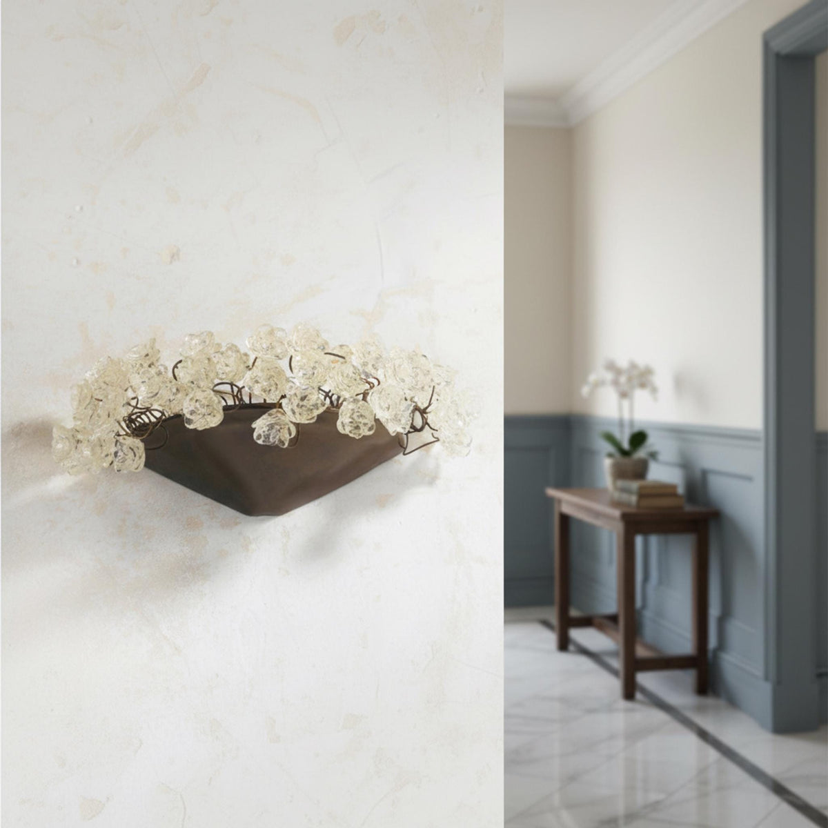 Clear Flower Wall Sconce Lighting: Bronze Plate Polyester Lamp