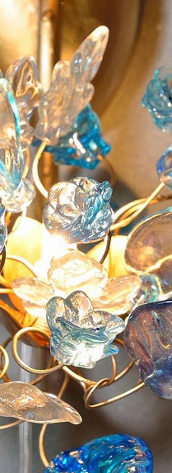 Blue Resin Flower Wall Sconce: Handmade Floral Wall Lighting