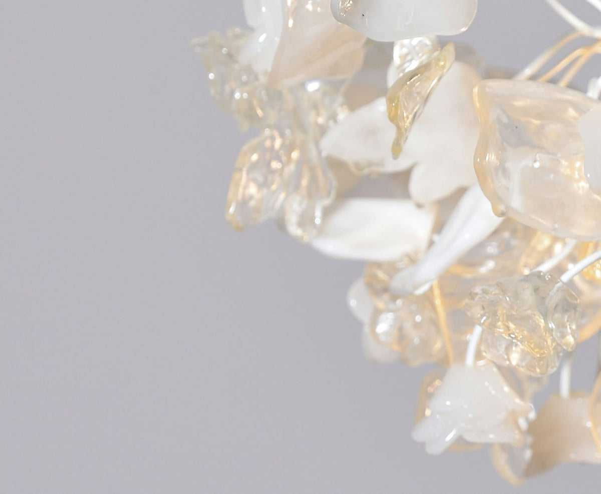 Elegant Floral Chandelier: White Resin Flowers & Leaves Lighting