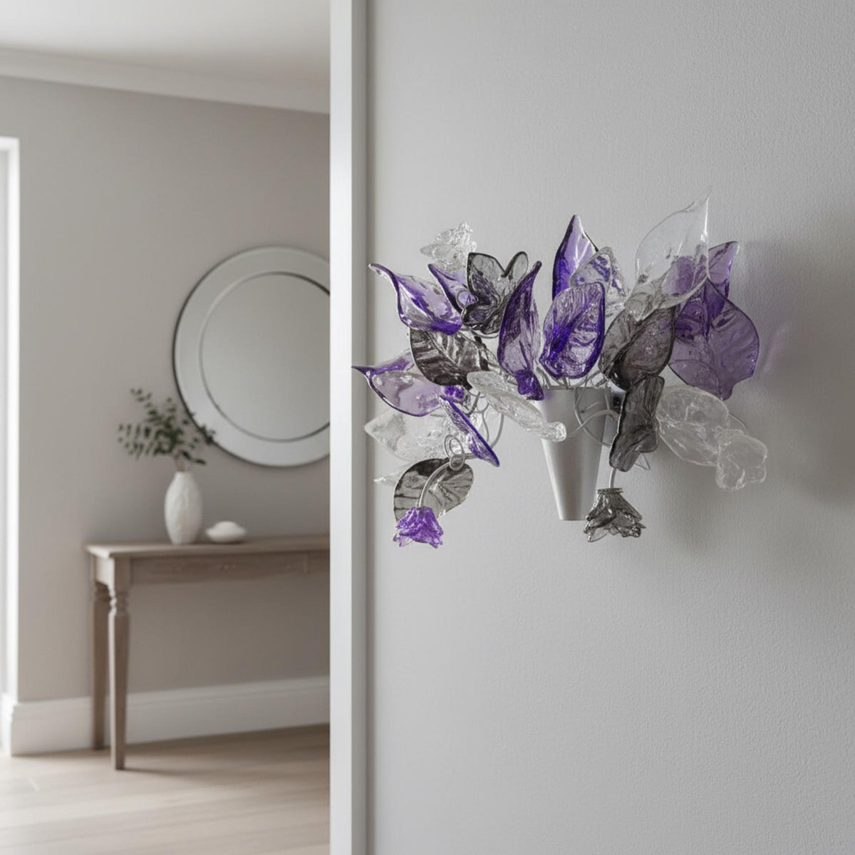 Purple and Gray Leaves Silver Wall Lamp Sconce
