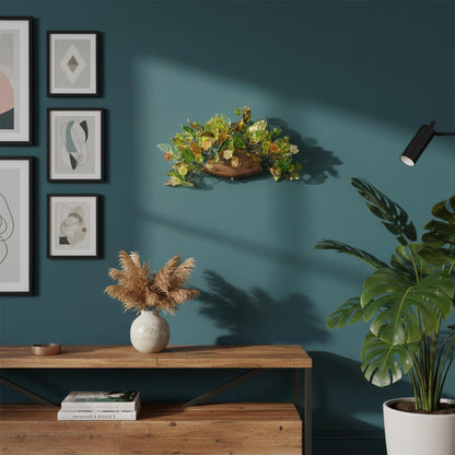 Green Floral Wall Sconce: Handmade Resin Leaves, Bronze Base