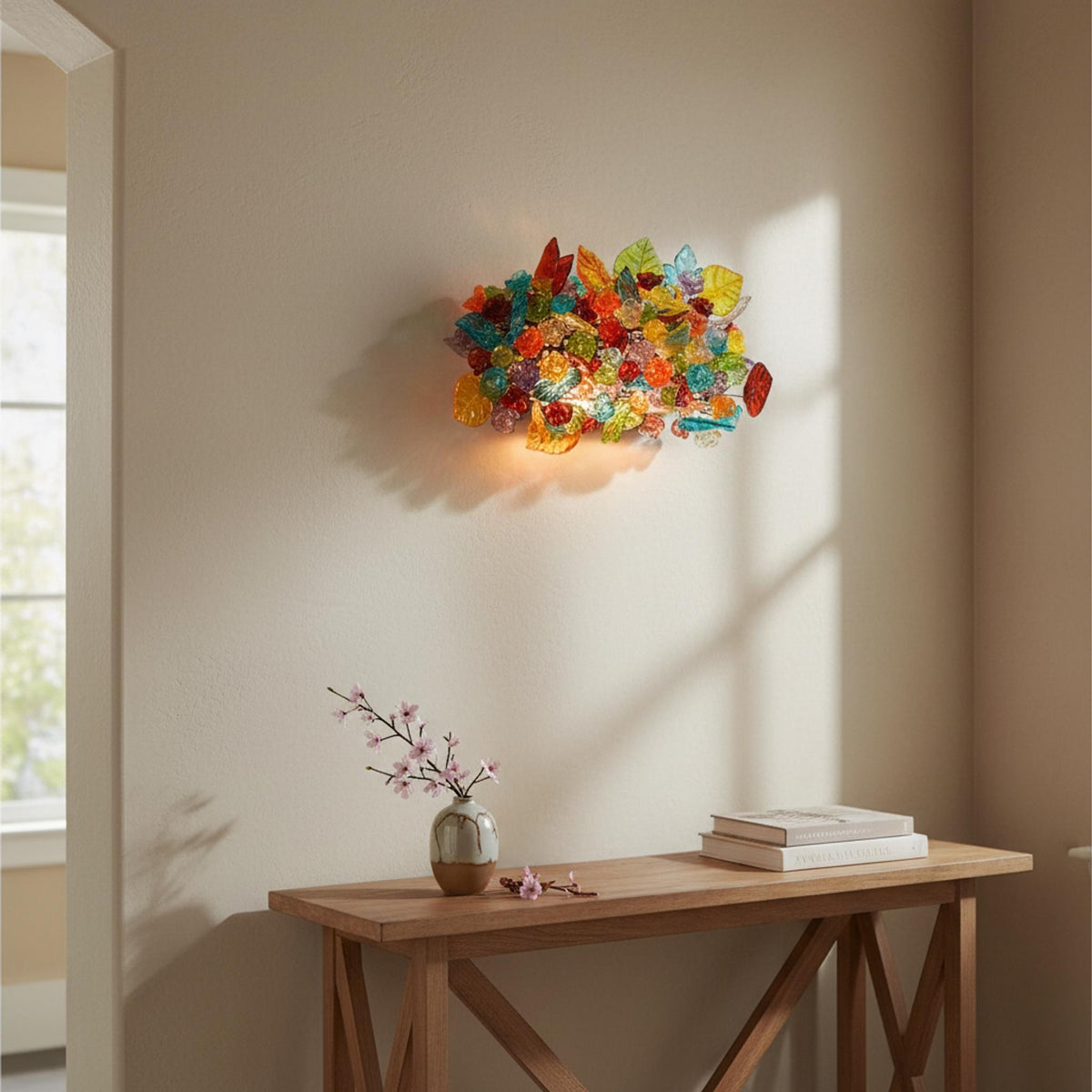Up Sconce lighting with Rainbow flowers and leaves for hall, living room - decorative wall lamp