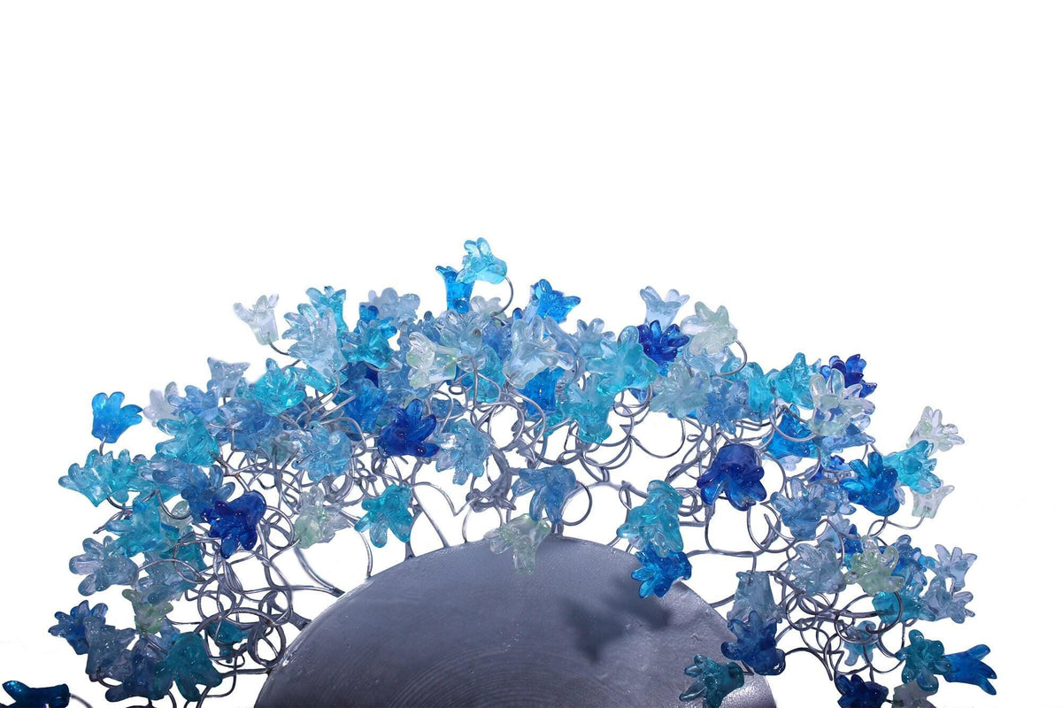 Gray Blue Floral Wall Sconce: Handmade Resin Up-Lighting Fixture