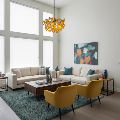 Yellow Chandeliers with flowers, yellow hanging lamp for living room